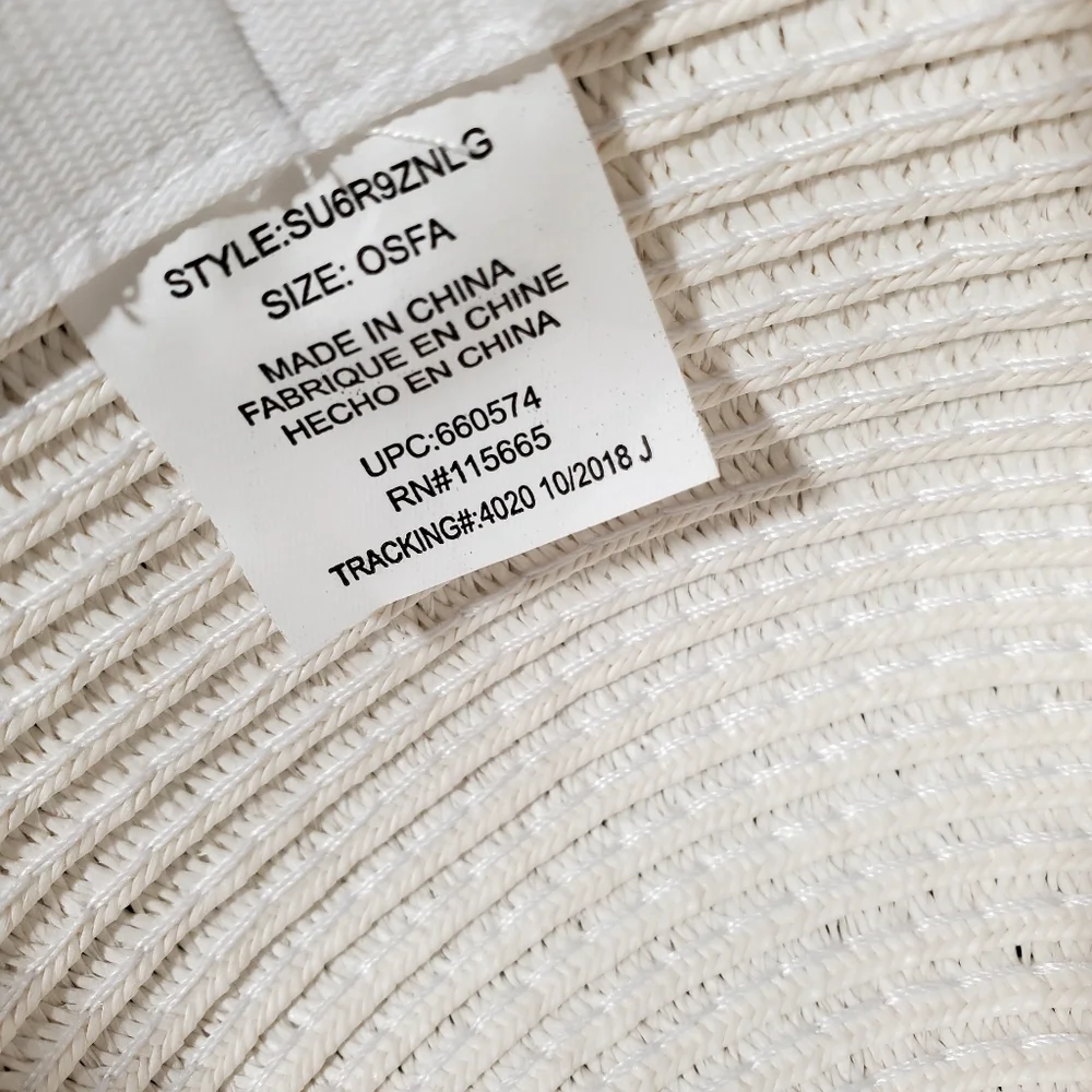 Girls Off-White Wide-Brimmed Straw Hat with Bow- Ages 4-7